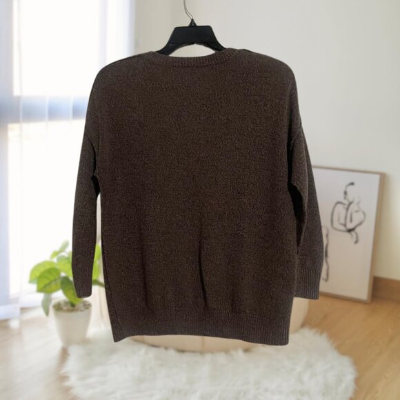 BCBGeneration Brown Tan Ribbed V-Neck Sweater, Exposed Seams, Size XXS - Cotton - Picture 4 of 16